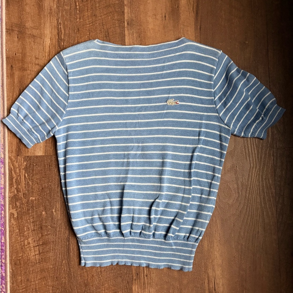 Lacoste 80s Blue and White Striped Sweater